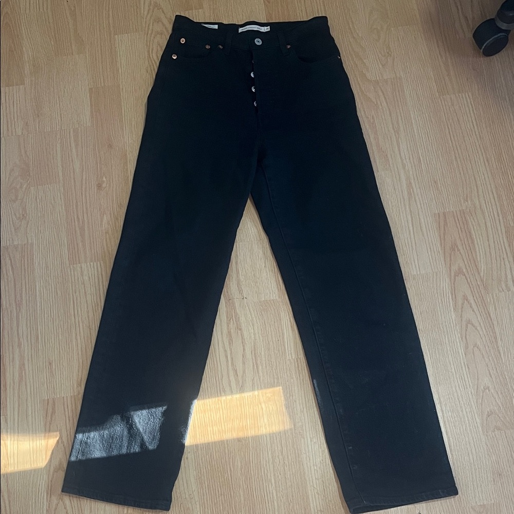 Levi’s rib cage straight ankle 26 black button fly crop classic denim jeans